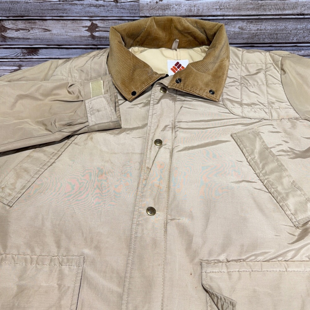 Vintage 90s Columbia Sportswear Barn Chore Jacket Tan Corduroy Collar Mens XL